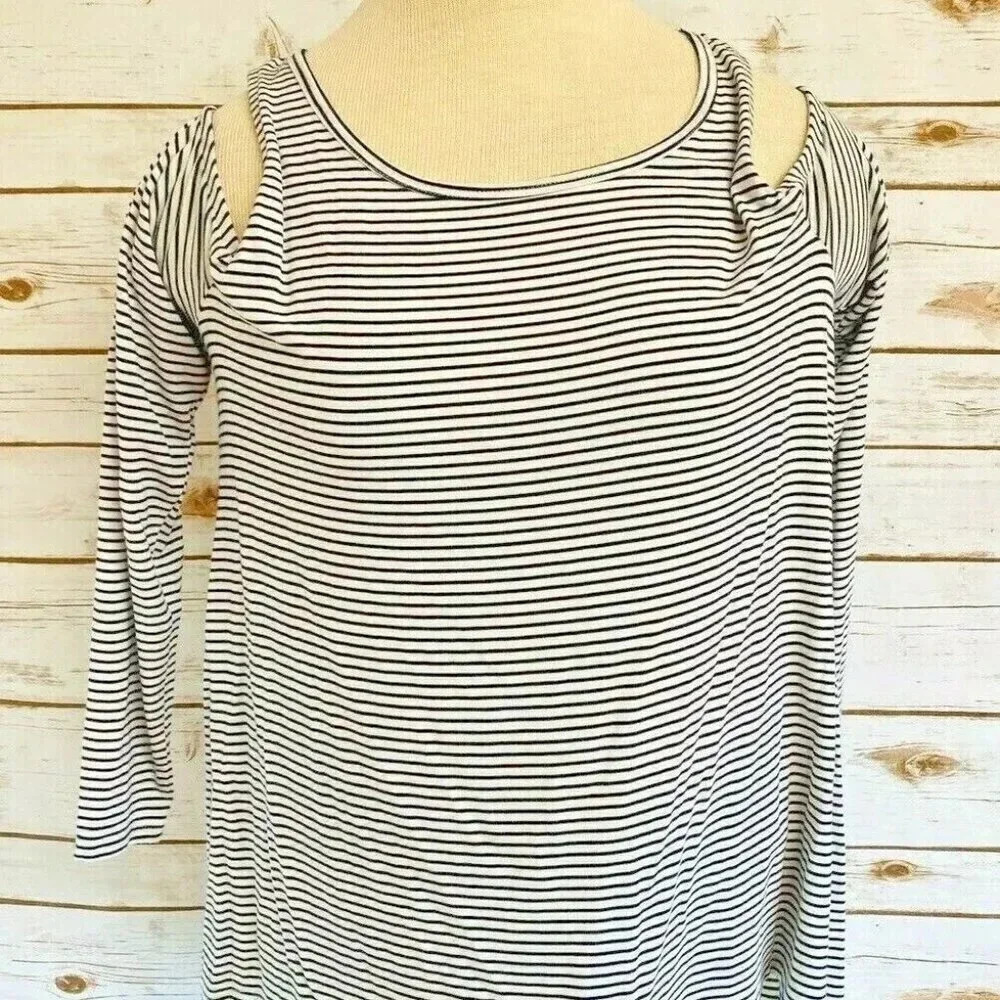 ABERCROMBIE & FITCH Women Long Sleeve Pull Over Cold Shoulder Striped Top Sz XS